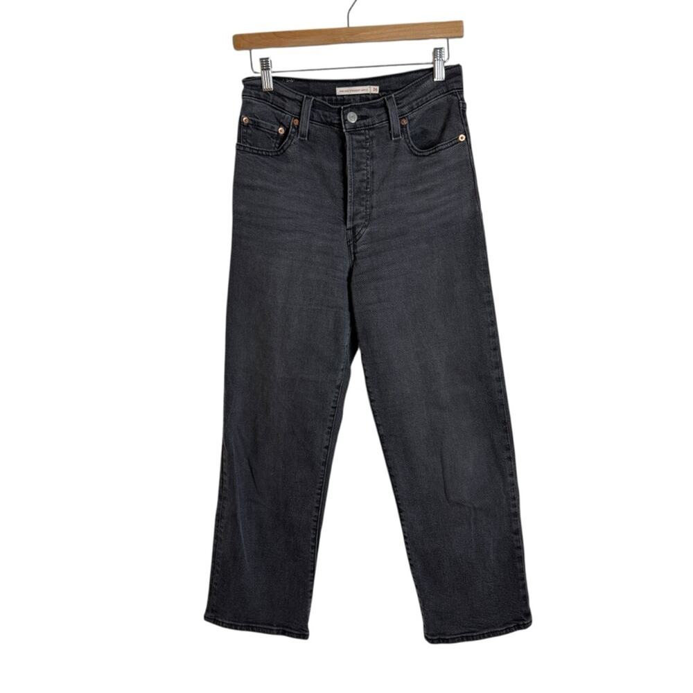 Levi’s Ribcage Straight Ankle High Waisted Jeans Washed Black Denim Womens 26